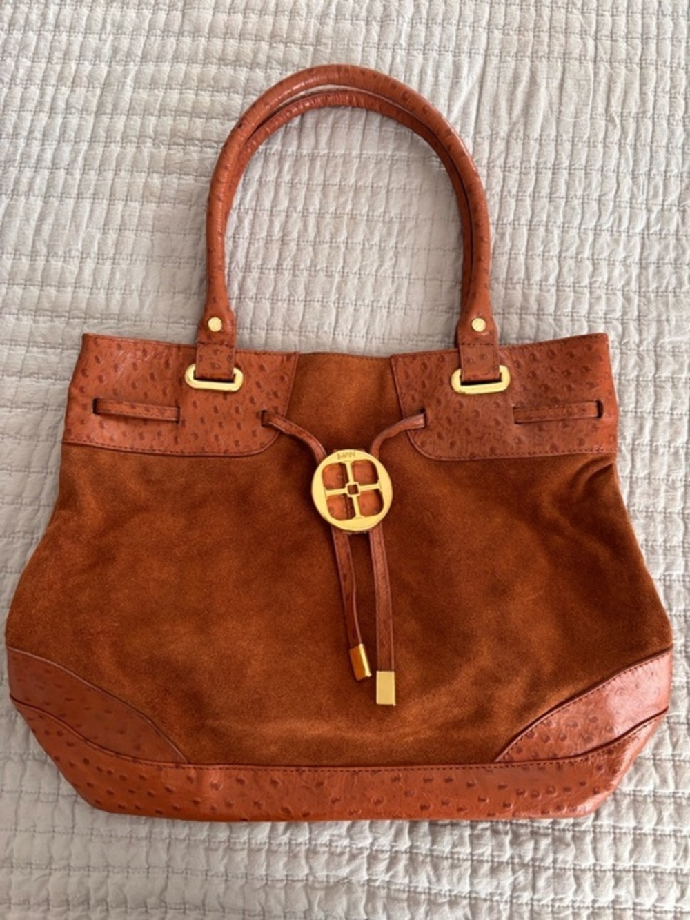 IMAN 100% Ostrich leather tote bag EUC